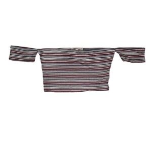 Express One Eleven‎ Crop Top Women Medium Multi Striped Off Shoulder Ribbed Knit